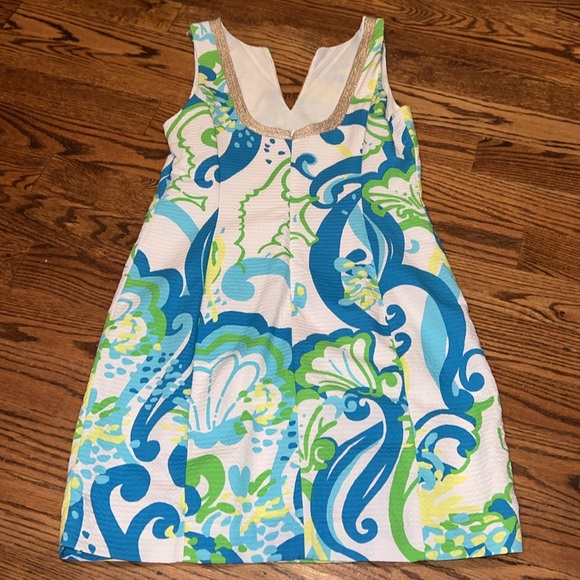 Lilly Pulitzer Janice Shift Mini Dress Crystal Coast Gold Brocade Trim size 12 - Picture 9 of 9